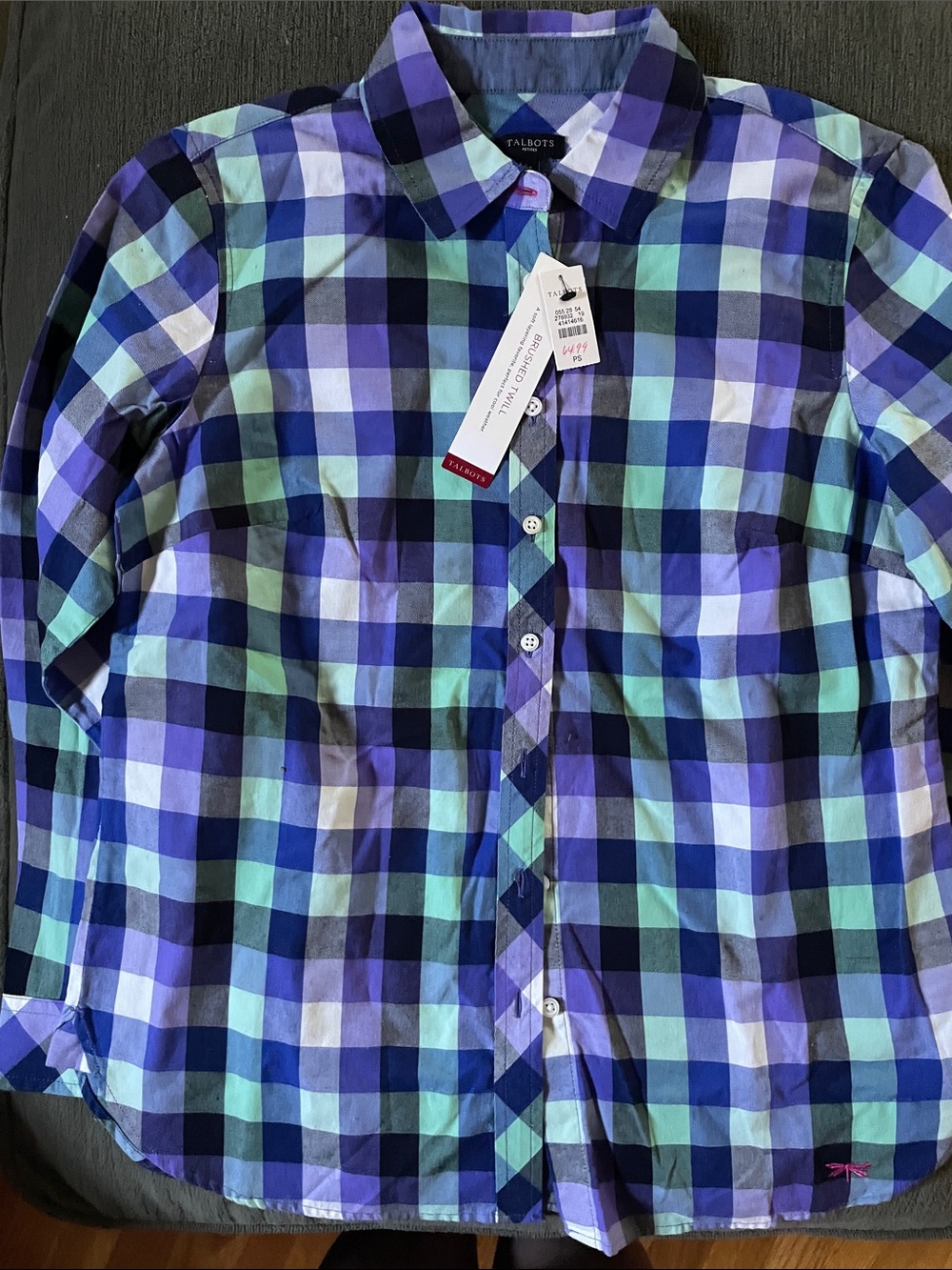 Talbots Kids Plaid Button-Down Shirt in Blue, Purple & Mint